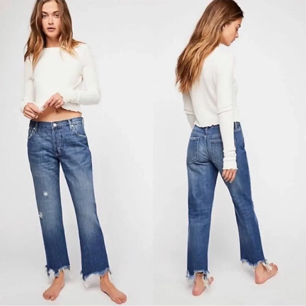 FREE PEOPLE Maggie Mid Rise Crop Straight Leg Jeans